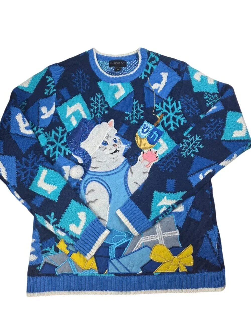 Blizzard Bay Hanukkah Cat Sweater With Dreidel & Gifts Size Medium